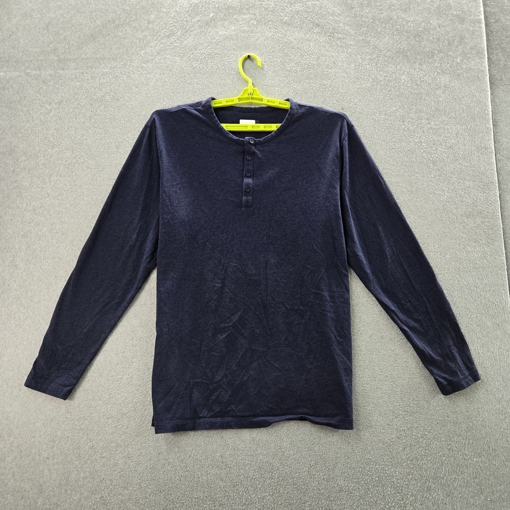 Patagonia Men Shirt XL Navy Henley Button Long Sleeve Logo Regenerative Organic